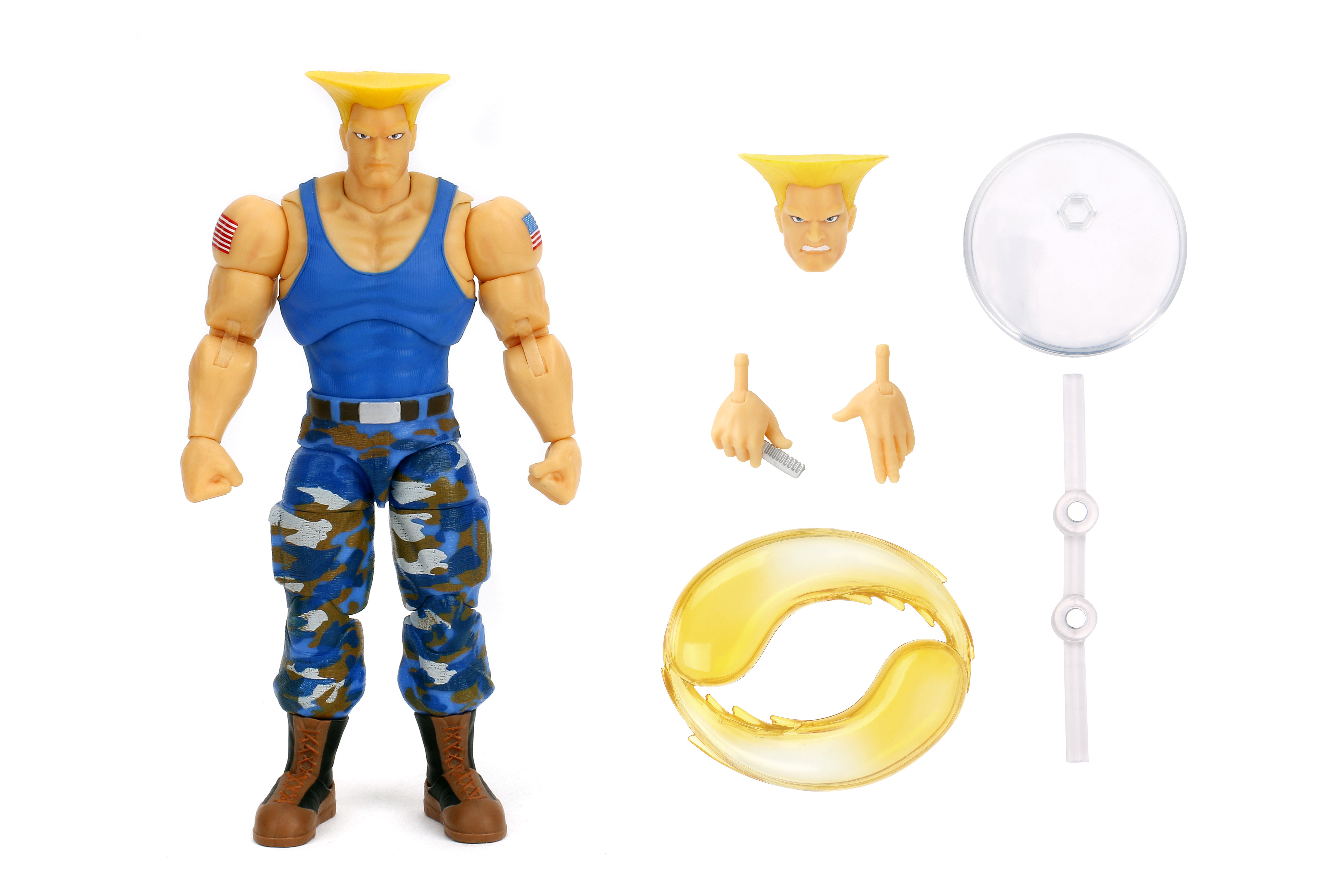 Jada Toys Street Fighter II Guile (Player 2) 1:12 Action Figure Interchangeable Heads, Hands & Accessories