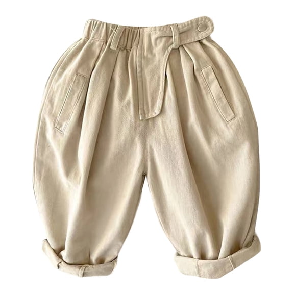 oqasdz Boys' Pants Solid Color Elasitc Waist Baggy Pants with Slant Pockets Loose Cropped Trousers for Kids Play and Daily Wear Casual Outdoor