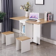 WOODYHOME Dining Table Set For 5,Move Folding Kitchen Table Dining Room Table for Small Spaces Table Modern Home Furniture with 4 Stools