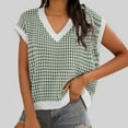 thumbnail image 2 of Knit Sweater Vest for Women Trendy Plaid Lattice Print V Neck Sleeveless Jumpers Tops Fall Spring Casual Knitwear (M, Green), 2 of 6