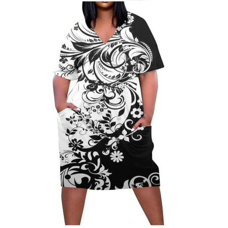 

Mrat Women Summer Corset Dress Short Sleeve V-Neck Dress Ladies Fashion Print Plus Size V-neck Ventilate Dress Sun Dresses for Female 2023 Black M