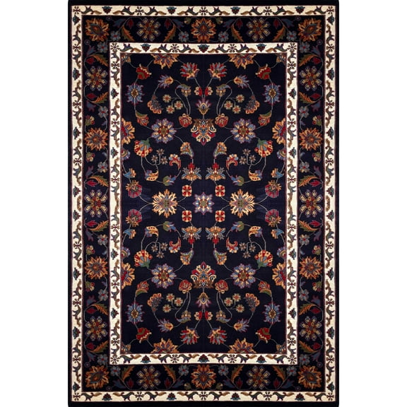 Amma Carpets Handmade Knotted Wool Area Rug, 6x9 Feet, Traditional Floral Pattern, Black and Multicolor