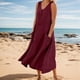 thumbnail image 2 of Vestido largo sin mangas con cuello en V y color liso para mujer: corte holgado, bolsillos, vestido informal cómodo para el día a día., 2 of 5