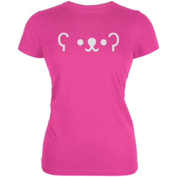 Funny Emojicon Bear Hot Pink Juniors Soft T-Shirt - Medium