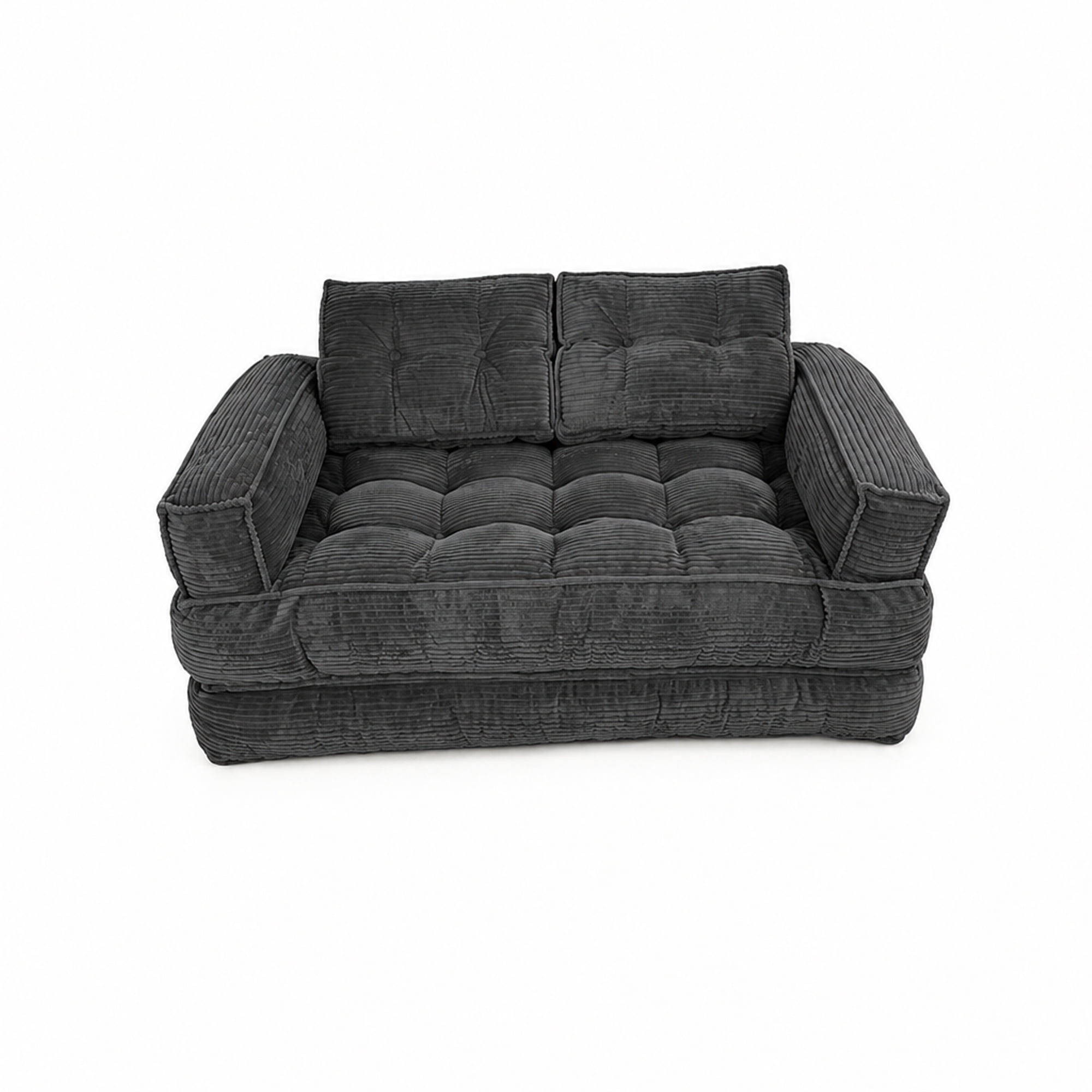 Leumius 2 Seater Modular Corduroy Sofa with Chaise Lounge,2-in-1 Boneless Convertible Floor Couch,Lazy Double Sofa with Armrest for Living Room Bedroom Apartment Game Guest Room,Dark Gray