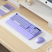 Wireless Keyboard and Mouse Combo - Retro Round Keycaps, Detachable Wrist Rest, Foldable Legs, 2.4GHz Full-Size Keyboard Purple