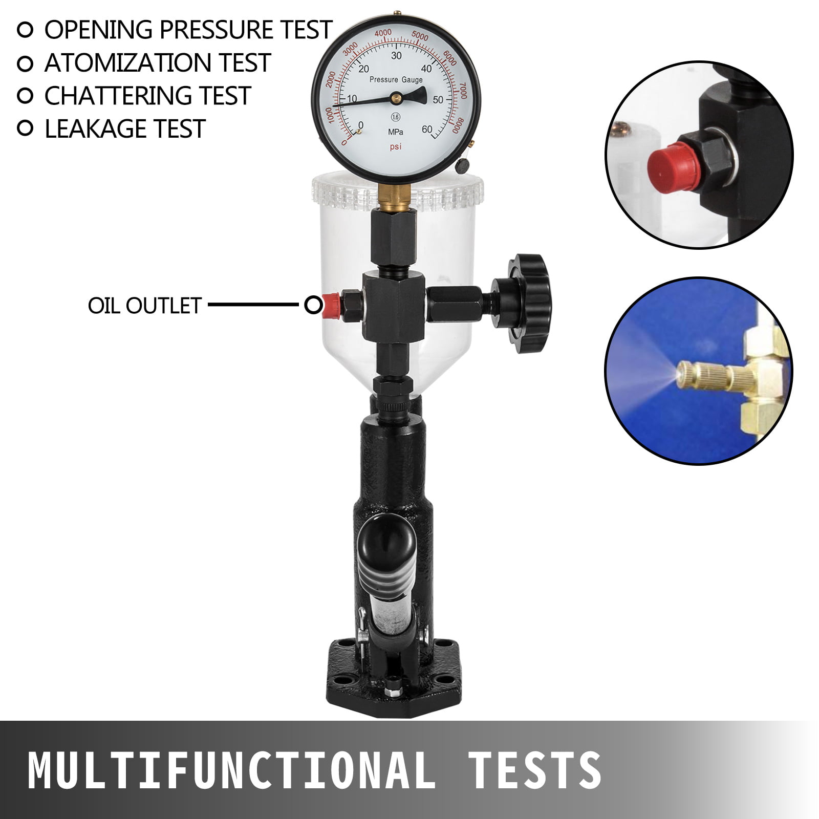 Diesel Injector Nozzle Tester Dual Scale 400-6000 PSI BAR Pop Pressure Tester 