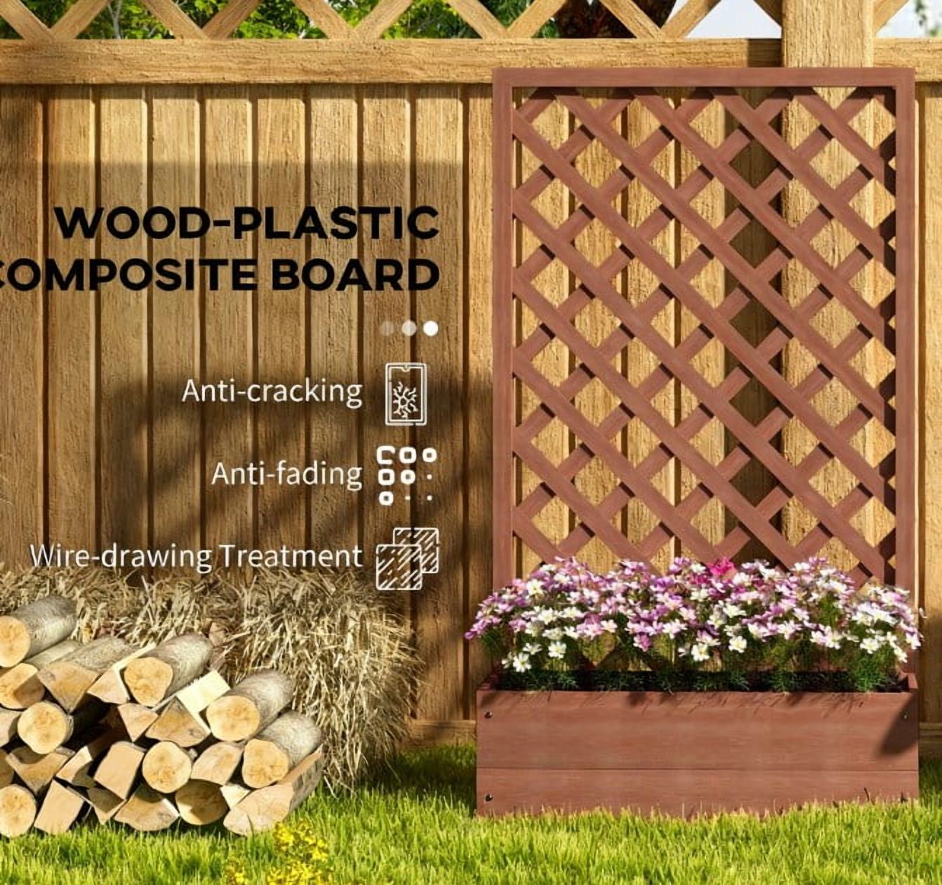 Wooden Garden Bed, Raised Garden Bed Planting Planter Box with Trellis and Drain Holes for Climbing Vine Plants