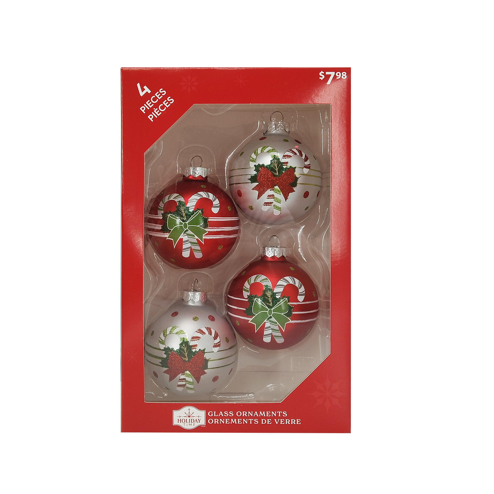 Holiday Time Dia 65mm 4Ct Candycae Glass Ornament, Holiday Time DIA 65mm 4CT CANDYCAE Glass Ornament