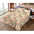 thumbnail image 4 of Ambesonne Vintage Fitted & Flat Sheet with Sham 3 Pcs Set, Nostalgic Details Flowers, Twin, Beige Coral and Green, 4 of 5