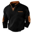 thumbnail image 5 of SYMOID Men's Mock Neck Sweater with Brown Contrast Elbow Patches - Black, Size XL, Retro Casual, Durable Polyester-Rayon Blend for Daily/Office Wear, 5 of 8