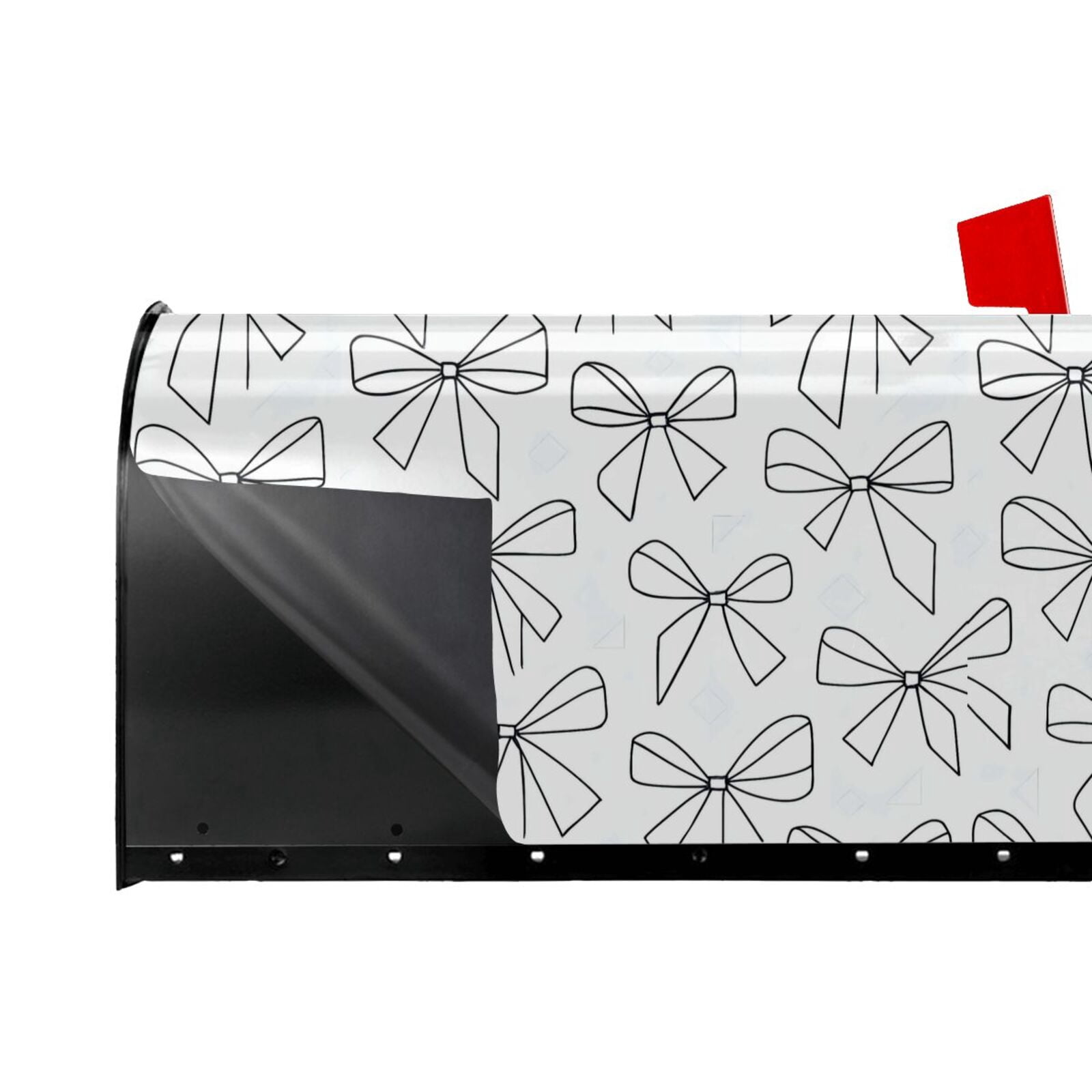 Waterproof Mailbox Set Double Consistent Sunscreen Reusable Waterproof Fade Resistant Durable Easy To Assemble Modern Minimalist Thin Black And White Ribbon Bow Pattern 21x18 In