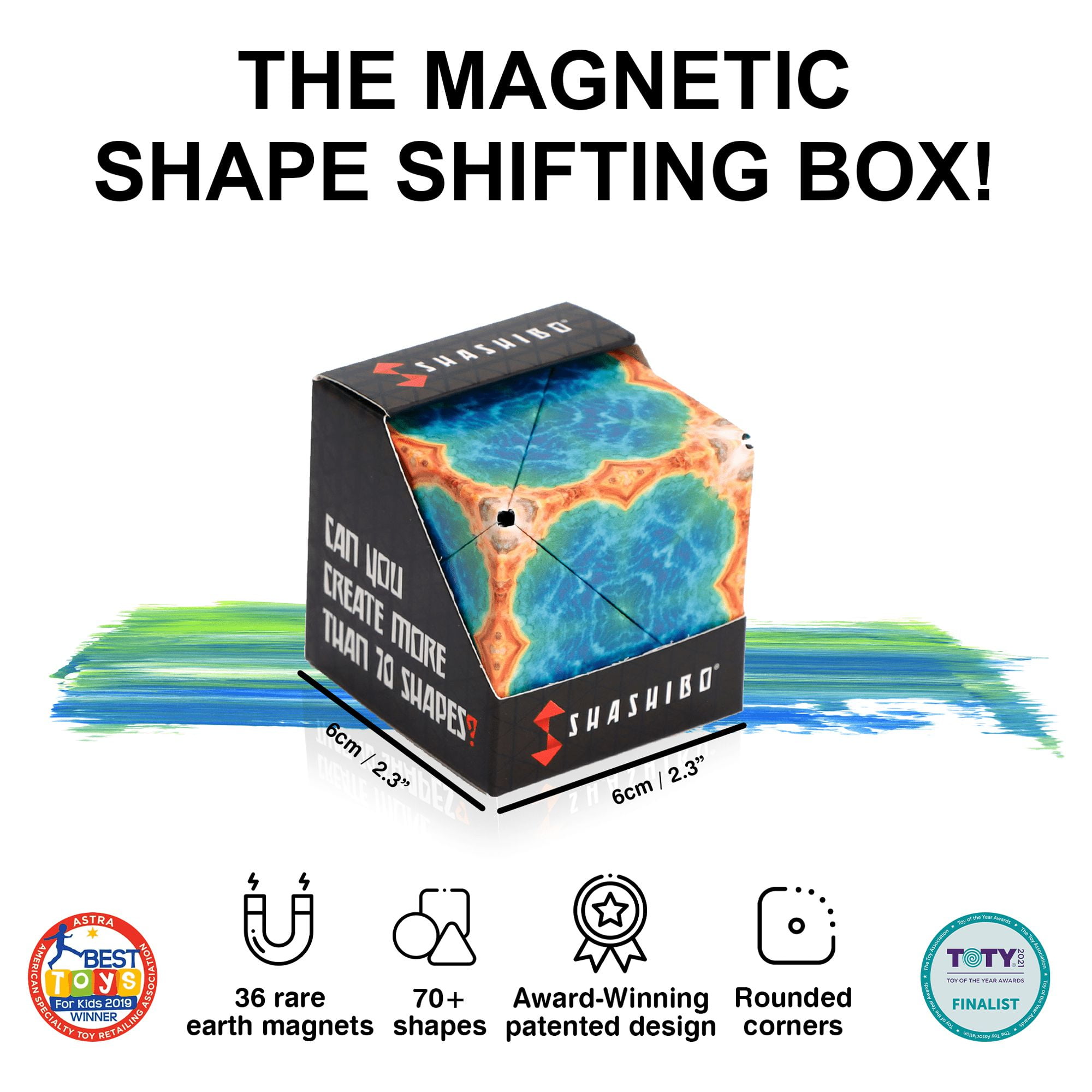 SHASHIBO Magnetic Fidget Cube That Transforms Into Over 70 Shapes, Earth, 1 Pack