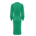 thumbnail image 5 of IROINNID Sweater Dress for Women V Neck Sweater Dress Puff Long Sleeve Slim Fit Bodycon Fall Winter Ribbed Knit Dresses ,Green, 5 of 9