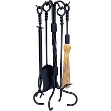 Uniflame F-1187B 5 Piece Black Wrought Iron Fireset with Ring Handles