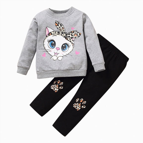 TOWED22 Baby Girl Clothes Toddler Fall Winter Outfits Cute Long Sleeve Striped Ruffle Shirt and Flared Pants Set,Grey,3-4 Y