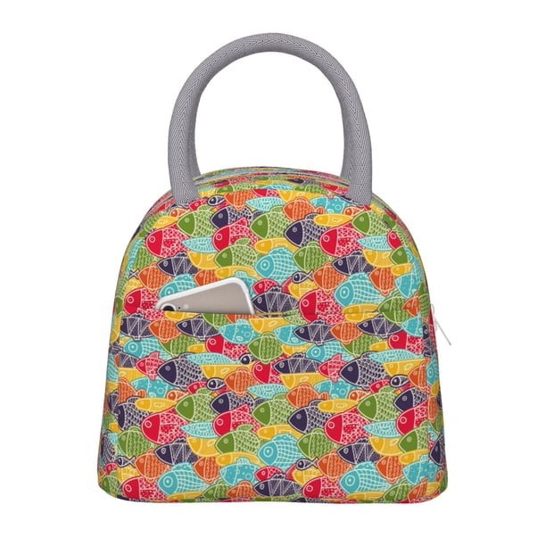 Easygdp Colorful Fish 2 Bolsa de Almuerzo Insulada Grande, Forro de Aluminio, Diseño Espacioso, a Prueba de Fugas, Ideal para Trabajo, Picnics, Viajes y Actividades al Aire Libre