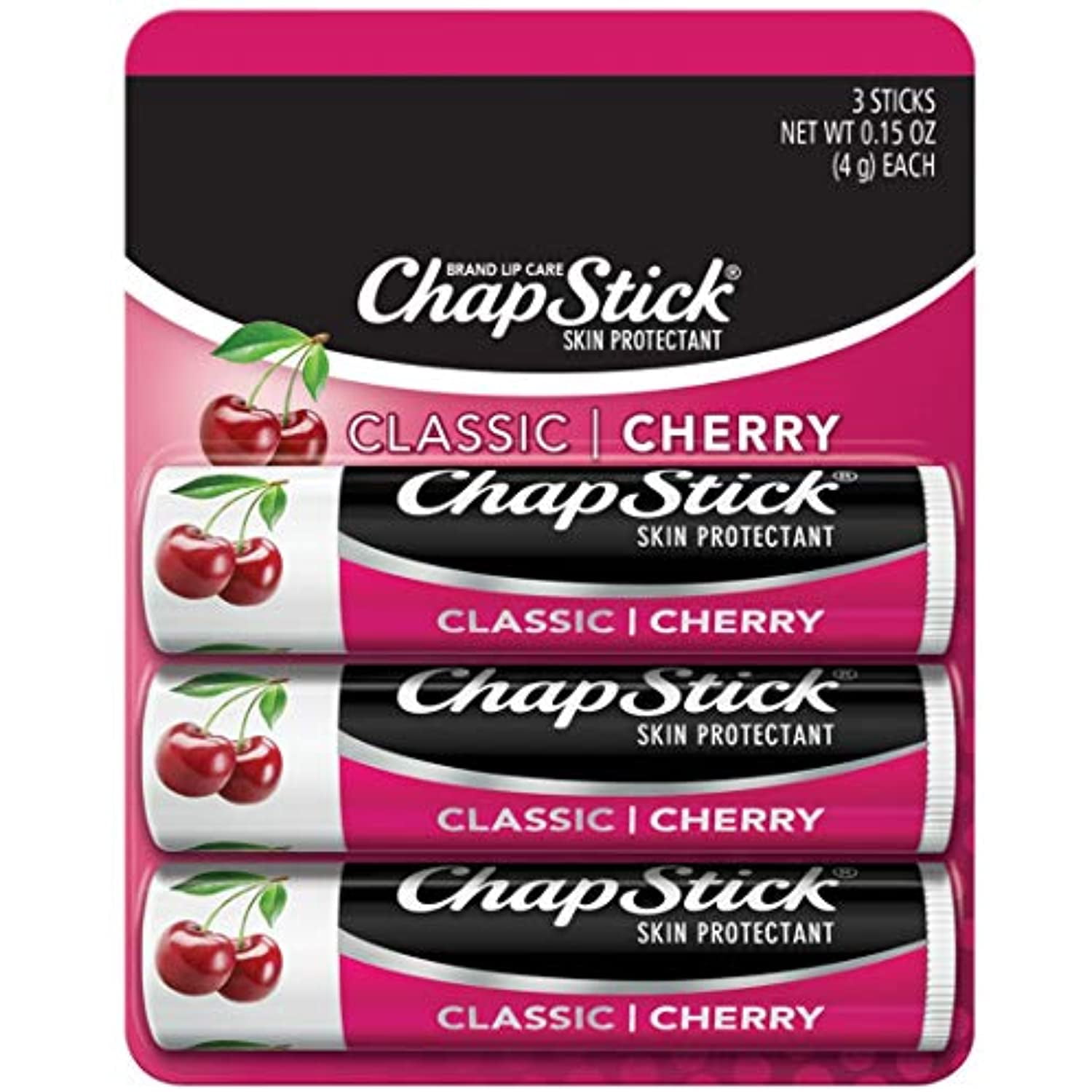 Chapstick Classic Lip Balm, Classic Cherry, 3 Ct, 0.15 oz (6 pack)