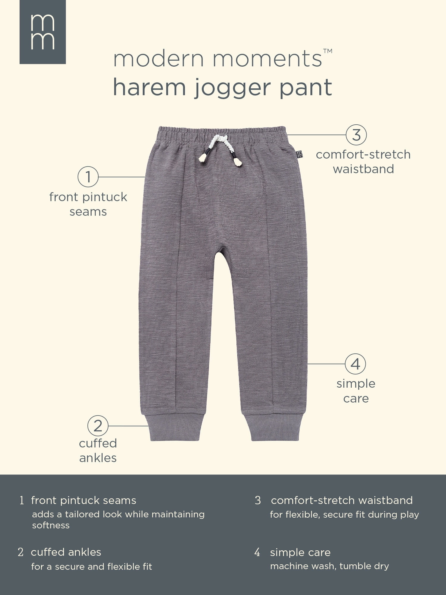 Modern Moments by Gerber Toddler Boy Organic Harem Jogger With Pintucks, Sizes 12 Months - 5T