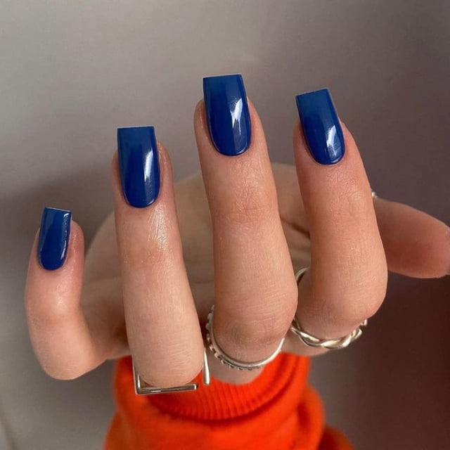 Uñas XCREANDO acrílicas azul real, cuadradas medianas, 24 piezas