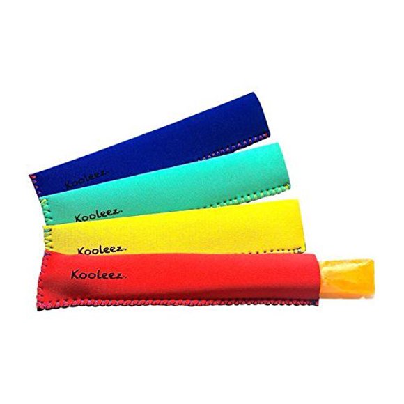 Kooleez - #1 THE ORIGINAL Full Length Neoprene Freezer Pop/Ice Pop Insulator Sleeve Holder 4-pack - Red, Navy, Aqua, Yellow