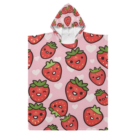 Kid Hooded Beach Towel Bath Poncho Towels Soft Absorbent Quick Dry for Boy Girl Cute Cartoon Strawberry S