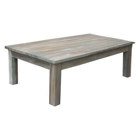 Chic Teak Wood Gray Wash Rustic Indoor Outdoor Coffee Table