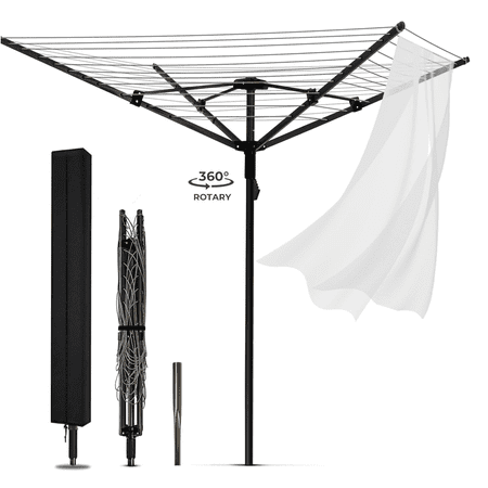 Qunbio Clothes Drying Rack Heavy-Duty Steel Frame Drying Rack 12-Line 165ft Drying Rack Clothing Adjustable Height 360°Rotation Foldable Outdoor Umbrella Laundry Rack for Backyard
