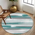 thumbnail image 2 of 5ft Round Rug, Blue Gray Stripes Non-Skid Rubber Backing Large Area Rugs - Living Room Bedroom Home Office, Watercolor Modern Abstract Minimalist Indoor Floor Mat Carpets Washable Rug, 2 of 9