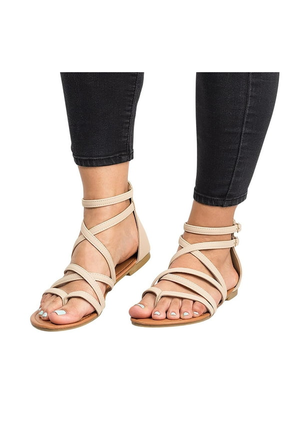 Womens Sandals Comfortable Large Bag Heel Sandals Casual Flip Toe Lightweight Straps FlatSandals