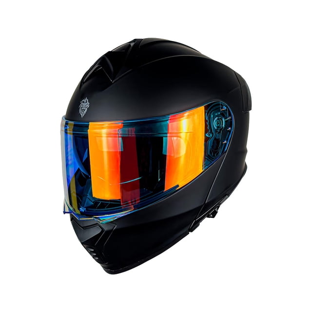 Casco Kov Abatible Thunder Luz Rojo Y Azul Mica Night Vision