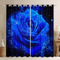 Homewish Romantic Valentine'S Day Blackout Curtains Set of 2 (52x84 Each),Blue Rose Window Curtains,Chic Sparking Print Curtains and Drapes For Adult,Super Cozy Room Decor
