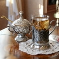 thumbnail image 2 of Tea Glass Holder 4 Inch Podstakannik Cosmos Nickel Plated Glass Holder, 2 of 11