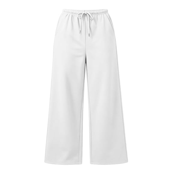 Womens Wide Leg Sweatpants Elastic High Waist Drawstring Loose Fit Casual with Side Pockets Lounge Wear White XL
