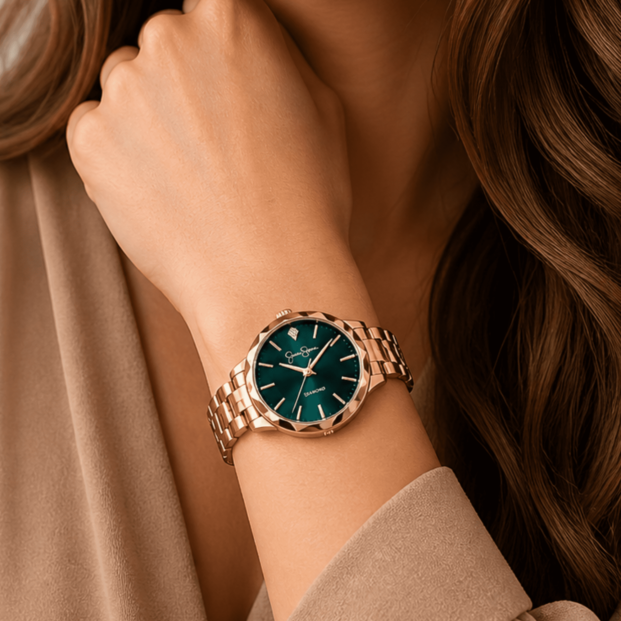 Jessica Simpson Diamond Collection Women Watch, Classic Quartz, Metal Band, Round Faceted Crystal Face, Elegant Dress Watch for Women
