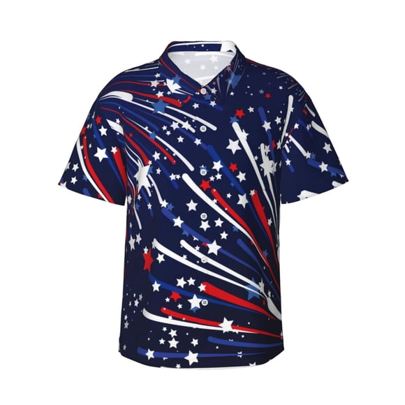 Saiise Red White Blue Fireworks 1 Print Hawaiian Shirt for Men,Personalized Funny Men's and Women's face Hawaiian Shirts for Men Short Sleeve,Small