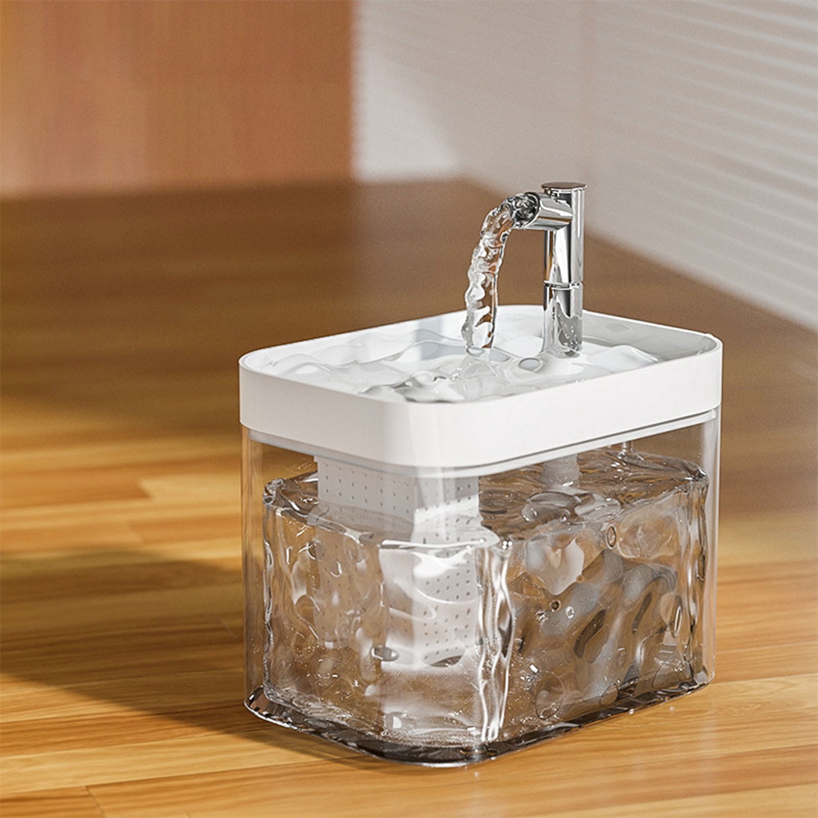YIFAEUX 1.5L Transparent Pet Water Fountain Automatic Cat Drinking Dispenser with 3 Filter Sponge Electric Pet Drink Bowl for Indoor Cats Dogs