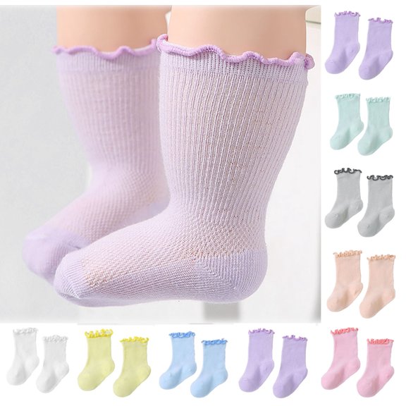 Lumosvexa Baby Girls Cotton Socks Soft Comfort Lightweight Mid Calf Toddler Daily Cute Socks Purple 2T