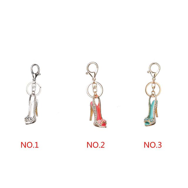 kurtrusly High Heel Shoe Keychain Rhinestone Crystal Purse Car Key Chain Gift Girl Bag Decorative Alloy Keyring