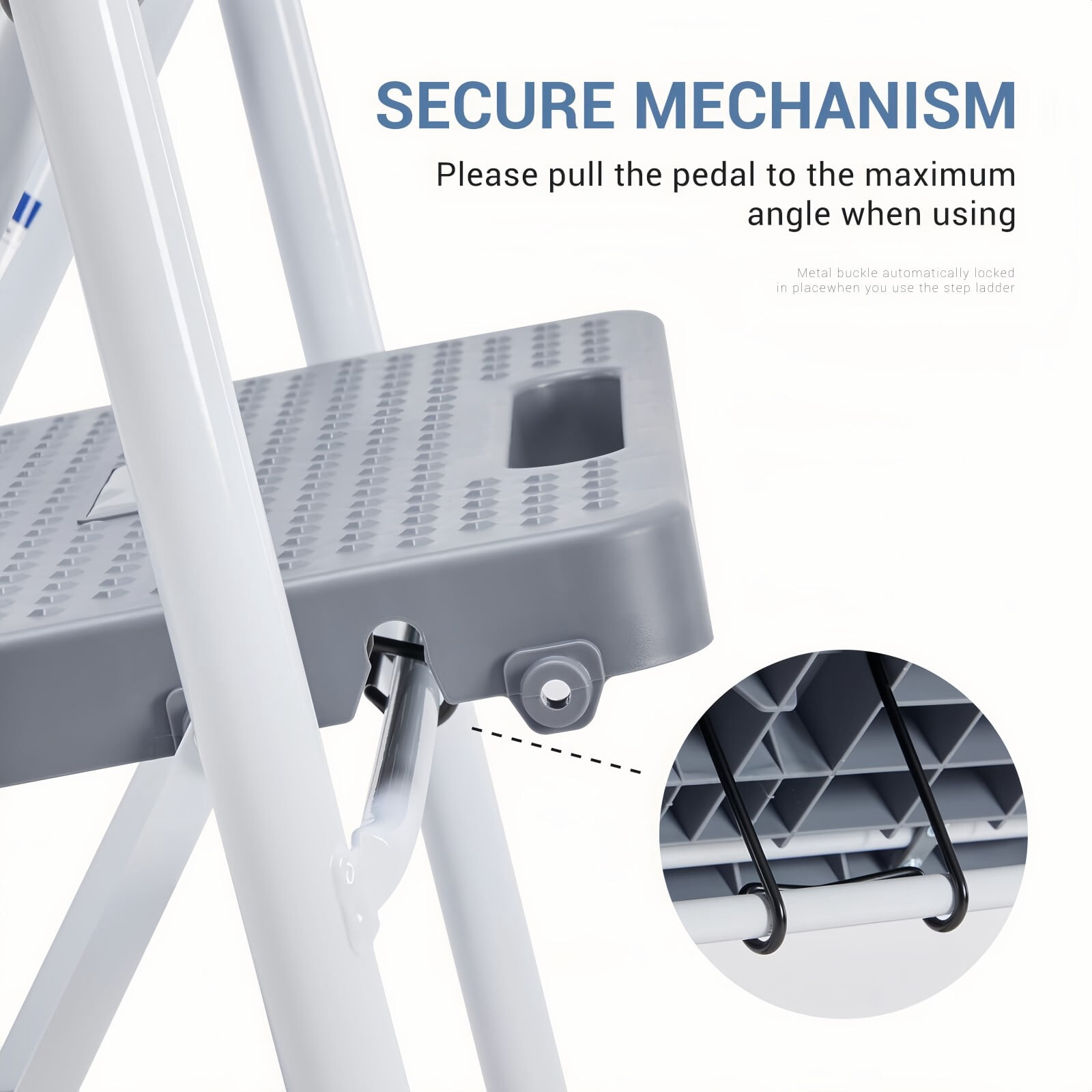 Kelno 2 Step Ladder 800Lbs Capacity Folding Step Stool with Anti Slip Pedals Safety Handrail, Gray White