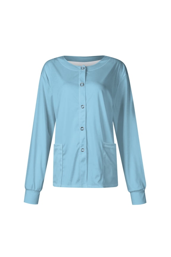 Scrubs Jacket for Women, Snap Front Warm-Up Jacket with 2 Pockets and Easy Care Blue XL