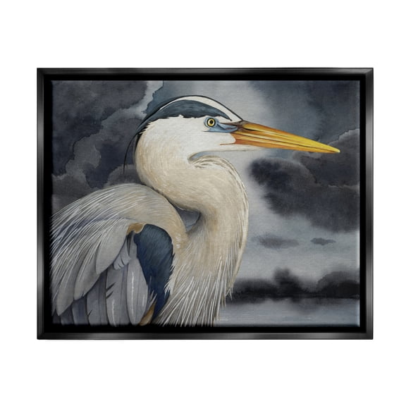 Stupell Industries Grey Heron Portrait Animals & Insects Painting Black Floater Framed Canvas Art Print Wall Art, 21 x 17