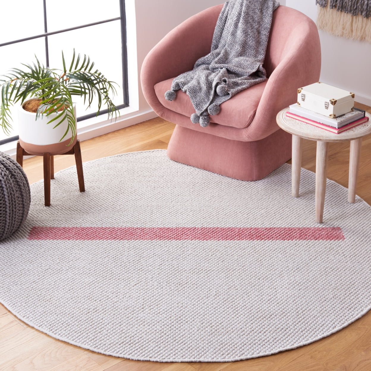 SAFAVIEH Natura Marina Striped Wool Runner Rug, Ivory/Pink, 2'3" x 8'