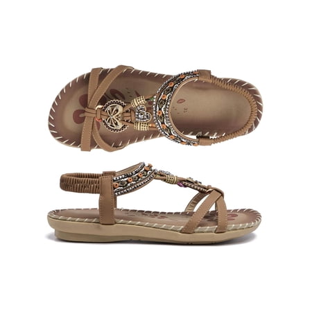 Women Gladiator Sandals Tropical Floral Print Elastic Strap Lightweight Beach Shoes