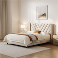thumbnail image 2 of Yaheetech Upholstered Platform Bed with Tufted Headboard, Queen, Beige, 2 of 7