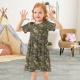 thumbnail image 3 of FORMRS Girls Short Sleeve Dress Summer Casual Round Neck A-line Beach Sundress, Sizes 2T-8T, Brown Floral Rabbits Pattern, 3 of 8