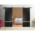 thumbnail image 3 of Sturdy Double Barn Door 48 x 84 inches with | Planum 2010 Matte Black with Frosted Glass | 13FT Rail Hangers Heavy Set | Solid Panel Interior Doors, 3 of 6