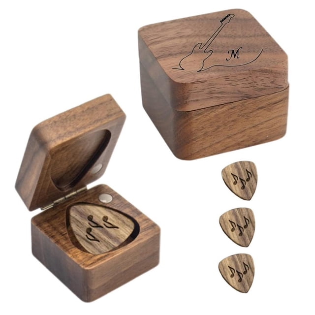 Ruifaya Caja de madera para guardar púas de guitarra, soporte para púas de guitarra, regalo con púas de guitarra D5