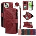 thumbnail image 1 of For iPhone 15 Plus Wallet Case, 9 Card Slots RFID Blocking Crossbody Leather Cover, Zipper Pocket, Detachable Wrist & Shoulder Strap, Magnetic Shockproof Protective Phone Case for Women,Red, 1 of 11