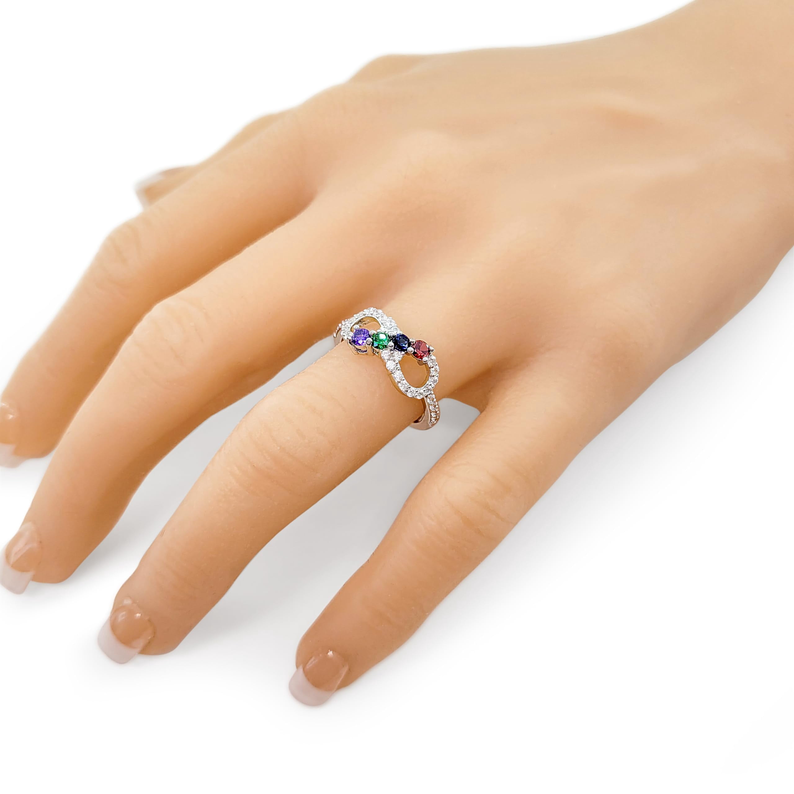 Nana Infinity 10k White Mothers Ring 1-6 Stone Mothers Day Gift for Women, Size 8 Stone 5